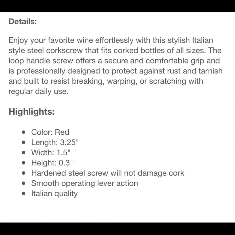 Essential Everyday | Silver & Red Winged Corkscrew | Wine Opener | NWT